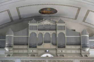 The Roman Catholic parish church of St Martin, interior with organ loft, Behmann organ and ceiling