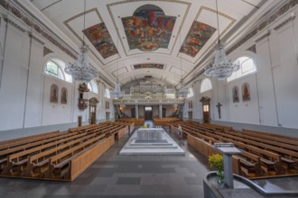 The Roman Catholic parish church of St Martin, interior with organ loft, Behmann organ and ceiling