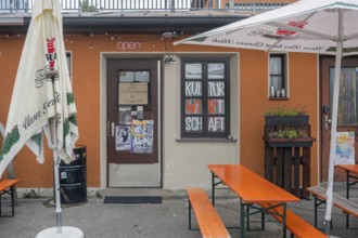 Entrance to the Kultur-Wirtschaft in the Allgäuhalle with summer break, Kempten, Allgäu, Bavaria,
