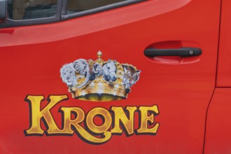 Lettering and logo on lorry, Circus-Krone, Kempten, Allgäu, Bavaria, Germany