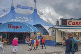 Children being photographed in front of circus tent, Circus tent, Circus-Krone, Kempten, Allgäu,