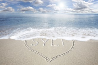 White beach with a heart made of shells, Sylt island, Westerland