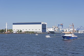 Neptun Werft, warship, police boat, Unterwarnow, Warnemünde, Rostock, Mecklenburg-Vorpommern,