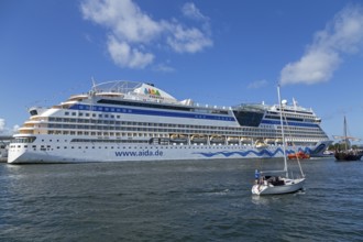 Cruise ship Aida mar in the harbour, sailing boat, Hanse-Sail, Unterwarnow, Warnemünde, Rostock,