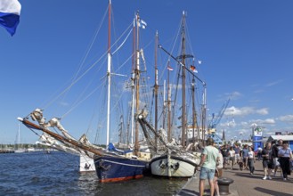 Sailing ships at the quay wall, Hanse-Sail, harbour, Rostock, Mecklenburg-Western Pomerania,