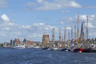 Excursion boat, sailing ships, Hanse-Sail, harbour, Rostock, Mecklenburg-Western Pomerania, Germany