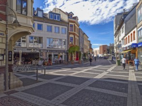 Pedestrian zone, traffic-calmed, old town, architecture, bicycles, restaurant, shops, blue sky,