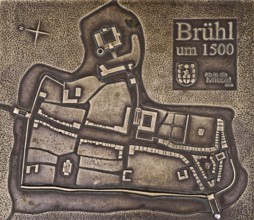 Relief of the historic town around 1500, fortification, rampart, moat, late Middle Ages, church,