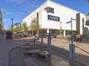 Pedestrian zone with fountain, department stores', pedestrians, traffic-calmed, old town,