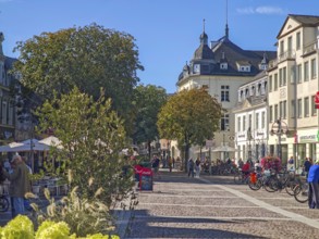 Pedestrian zone, traffic-calmed, old town, architecture, shops, trees, plants, bicycles,