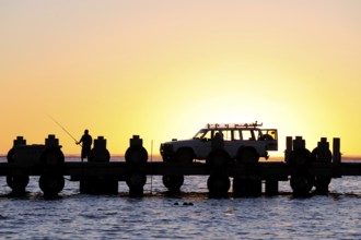 Sunset on the beach, car on a jetty near Lancelin, Perth, Western Australia, WA, Indian Ocean,