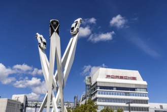 Stuttgart Zuffenhausen with headquarters and logo. Inspiration 911 artwork by Gerry Judah on