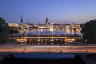 Aerial view of the Outer Alster and Inner Alster with Kennedy Bridge, Alster Fountain,