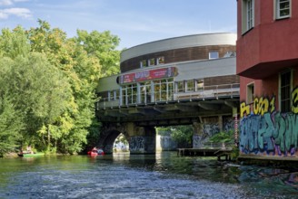 Former Riverboat Leipzig, today Kulturhafen Riverboat, event venue on an old railway bridge over