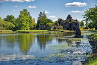 Stein Island with the artificial volcano Vesuvius, Wörlitz Park, Wörlitz Gardens, Garden Kingdom of