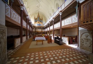 Protestant Wörlitz St Peter's Church in neo-Gothic style with the organ, interior view, Wörlitz