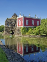 Stein Island with the artificial volcano Vesuvius and Villa Hamilton, Wörlitz Park, Wörlitz