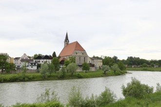Laufen an der Salzach, collegiate church and Salzach loop, Rupertiwinkel, Upper Bavaria, Bavaria,