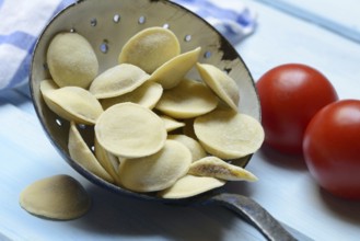 Anolini, filled dumplings in a sieve, pasta variety from Italy, Anolini piacentini