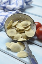 Anolini, filled dumplings in a sieve, pasta variety from Italy, Anolini piacentini