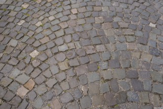 Cobblestones in a curved pattern and earthy colours, North Rhine-Westphalia, Germany