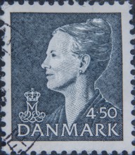 Margrete II, born 1940, Queen of Denmark. Portrait on a Danish postage stamp