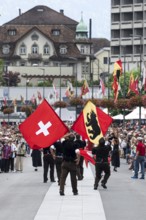 Swiss and Bernese flag wavers, Interlaken, Switzerland