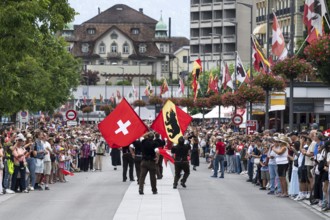 Swiss and Bernese flag wavers, Interlaken, Switzerland
