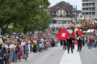 Swiss and Bernese flag wavers, Interlaken, Switzerland
