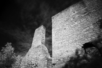 Tor tor and kennel of the castle ruins of Hofen Castle, Mühlhausen am Neckar district, infrared