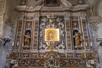 Altar with the fresco of the Madonna della Bruna in Matera Cathedral, Basilicata, Italy