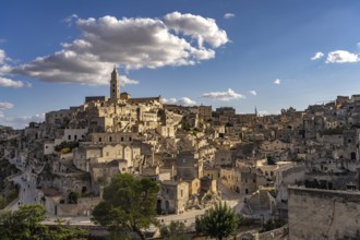 City view with the Sassi cave settlements and the cathedral of Matera, Basilicata, Italy