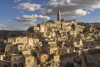 City view with the Sassi cave settlements and the cathedral of Matera, Basilicata, Italy