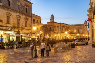Dusk in Piazza Aldo Moro in the historic centre of Maglie, Apulia, Italy