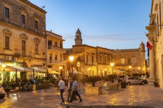 Dusk in Piazza Aldo Moro in the historic centre of Maglie, Apulia, Italy
