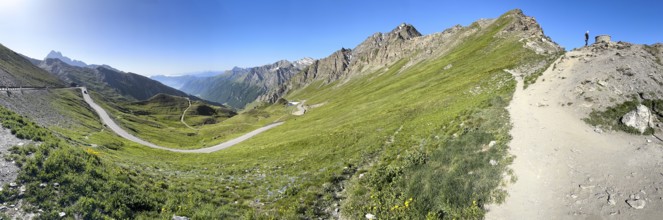 Panoramic view to the left south ramp of the third highest asphalted pass in the Alps highest