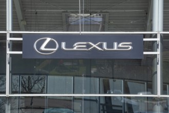 Lexus logo on a car dealership of the Japanese car brand Toyota, Bremen, Germany