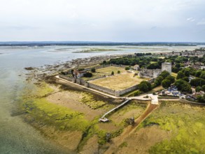 Portchester Castle from drone, Portchester, Fareham, Hampshire, England, United Kingdom