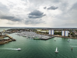 Marina in Gosport from a drone, Portsmouth, Gosport, England, United Kingdom