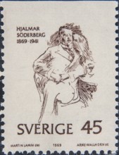 Hjalmar Söderberg, 1869, 1941, a Swedish author, writer and translator. Portrait on Swedish postage