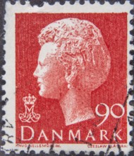 Margrete II, born 1940, Queen of Denmark. Portrait on a Danish stamp