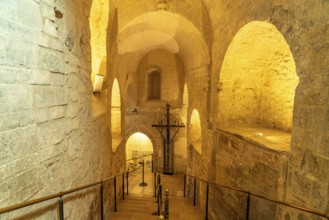 Stairs to the Roman Catholic pilgrimage church of San Michele Arcangelo, UNESCO World Heritage Site