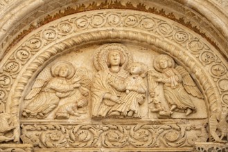 Relief above the portal of the church of Santa Maria Maggiore in Monte Sant'Angelo, Gargano,