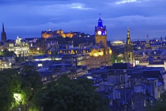 Edinburgh at dusk with illuminated landmarks and a vibrant skyline, Old Town, Calton Hill,
