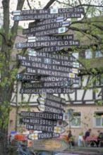 Signposts for hiking trails, Franconia, Bavaria, Germany