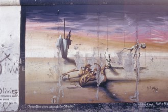 Painting, marionettes of a set piece by M. Engel, created in the 1990s at the Berlin Wall, Berlin,
