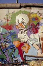 Painting of a wandering duck, created in the 1990s at the Berlin Wall, Berlin, Germany