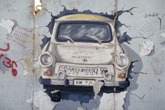 Painting of a Trabbi in the 1990s created at the Berlin Wall, Berlin, Germany