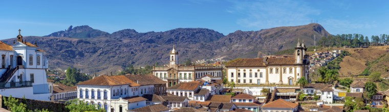 Cityscape of the city and mountains of Ouro Preto with its colonial and baroque style buildings