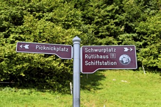 Signpost to the Rütli meadow, Rütli, Canton, Uri, Switzerland